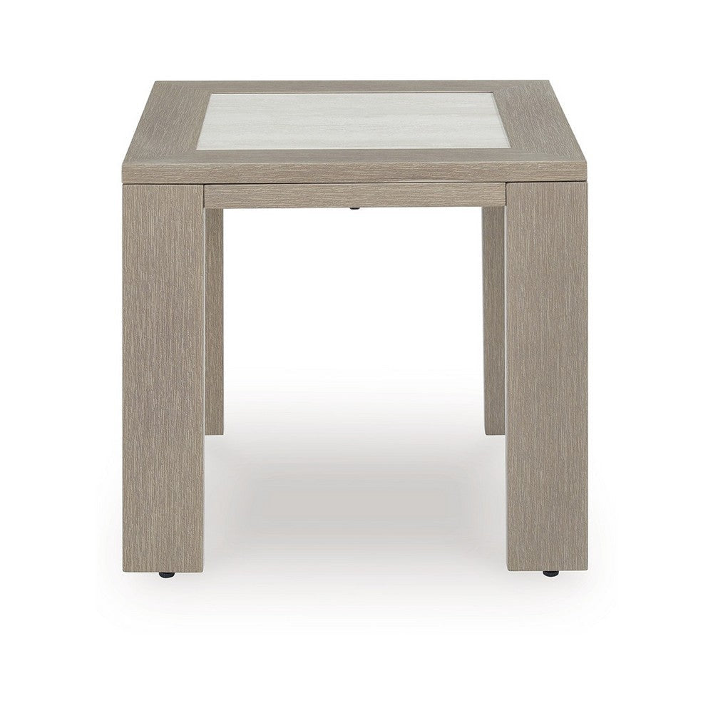 Ashley Isle Outdoor Square End Table Woodlike Grayish Brown Metal 22 Inch BM329002