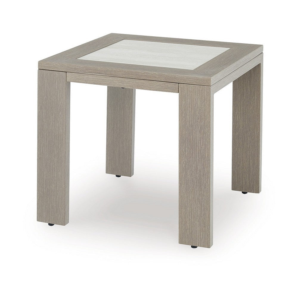 Ashley Isle Outdoor Square End Table Woodlike Grayish Brown Metal 22 Inch BM329002