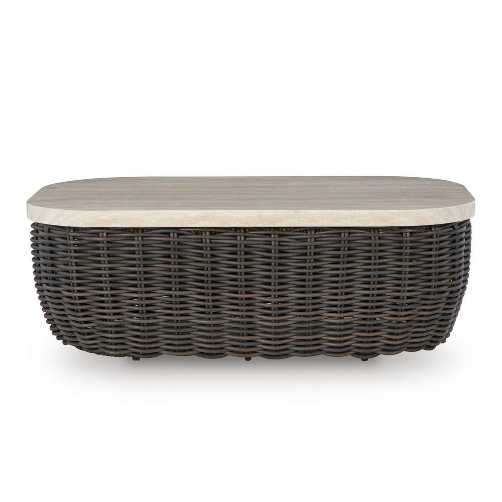 Ashley Kimo Outdoor Cocktail Coffee Table Brown Wicker Details 50 Inch BM329005