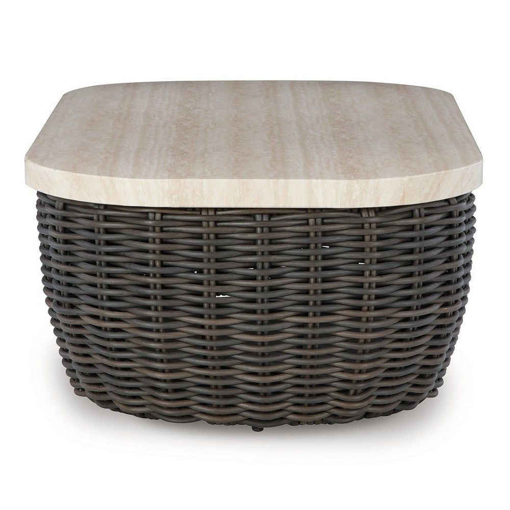 Ashley Kimo Outdoor Cocktail Coffee Table Brown Wicker Details 50 Inch BM329005