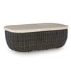 Ashley Kimo Outdoor Cocktail Coffee Table, Brown Wicker Details, 50 Inch