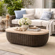 Ashley Kimo Outdoor Cocktail Coffee Table, Brown Wicker Details, 50 Inch
