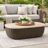 Ashley Kimo Outdoor Cocktail Coffee Table, Brown Wicker Details, 50 Inch
