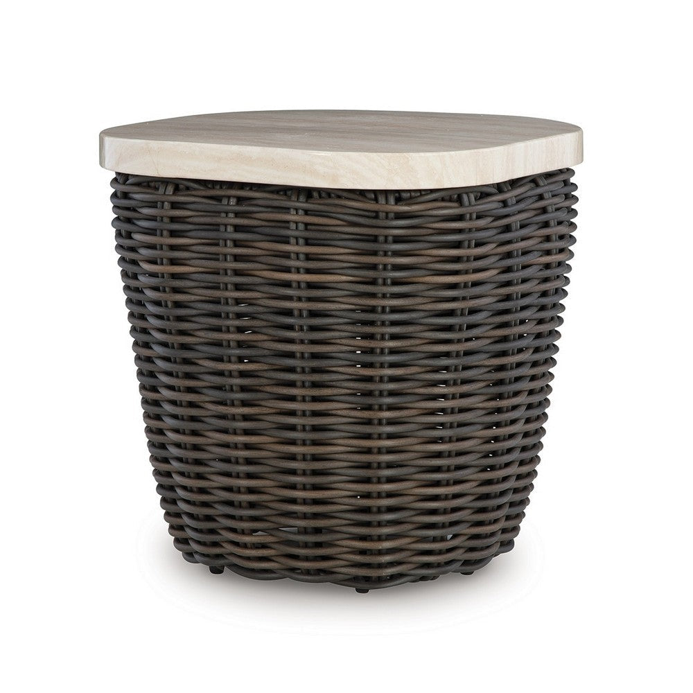 Ashley Kimo Outdoor Square End Table Dark Brown Wicker Details 23 Inch BM329006