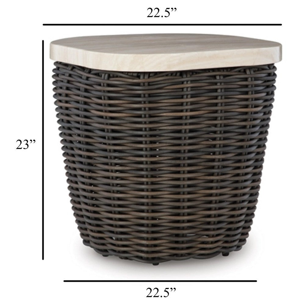 Ashley Kimo Outdoor Square End Table Dark Brown Wicker Details 23 Inch BM329006