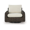 Ashley Kimo Outdoor Swivel Glider Lounge Chair, Beige, Dark Brown Metal