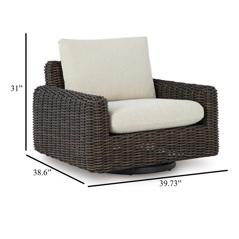 Ashley Kimo Outdoor Swivel Glider Lounge Chair, Beige, Dark Brown Metal