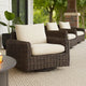 Ashley Kimo Outdoor Swivel Glider Lounge Chair, Beige, Dark Brown Metal