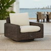 Ashley Kimo Outdoor Swivel Glider Lounge Chair, Beige, Dark Brown Metal
