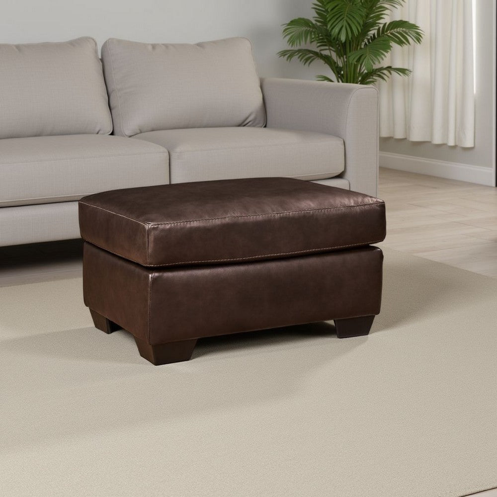 Ashley Orion Ottoman, 34 Inch Rich Dark Brown Real and Faux Leather Cushion