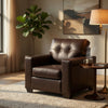 Ashley Orion Armchair, Modern Dark Brown Tufted Real and Faux Leather Cushion