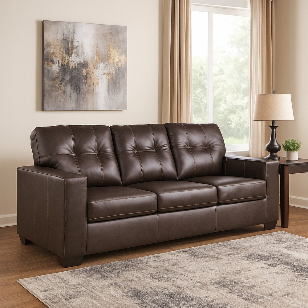 Ashley Orion Sofa, Dark Brown Tufted Real and Faux Leather Cushions, 85 Inch