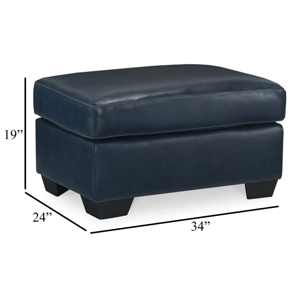 Ashley Orion Ottoman 34 Inch Rich Ocean Blue Real and Faux Leather Cushion BM329013