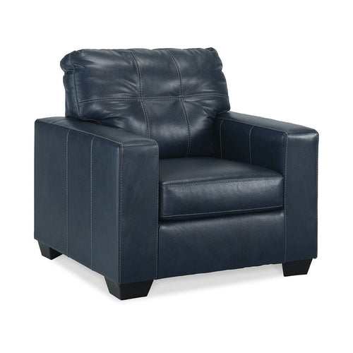 Ashley Orion Armchair, Modern Ocean Blue Tufted Real and Faux Leather Cushion