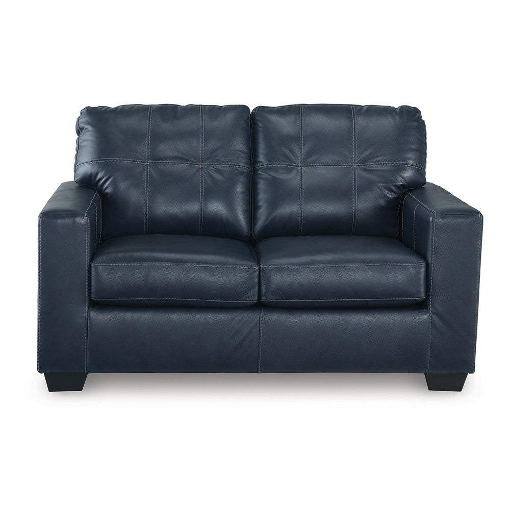 Ashley Orion Loveseat Ocean Blue Tufted Real and Faux Leather Seats 62 Inch BM329015