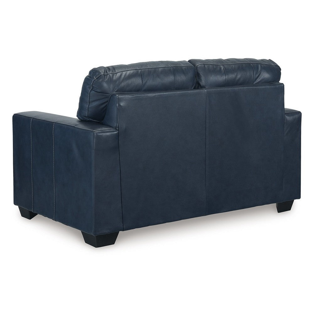 Ashley Orion Loveseat Ocean Blue Tufted Real and Faux Leather Seats 62 Inch BM329015