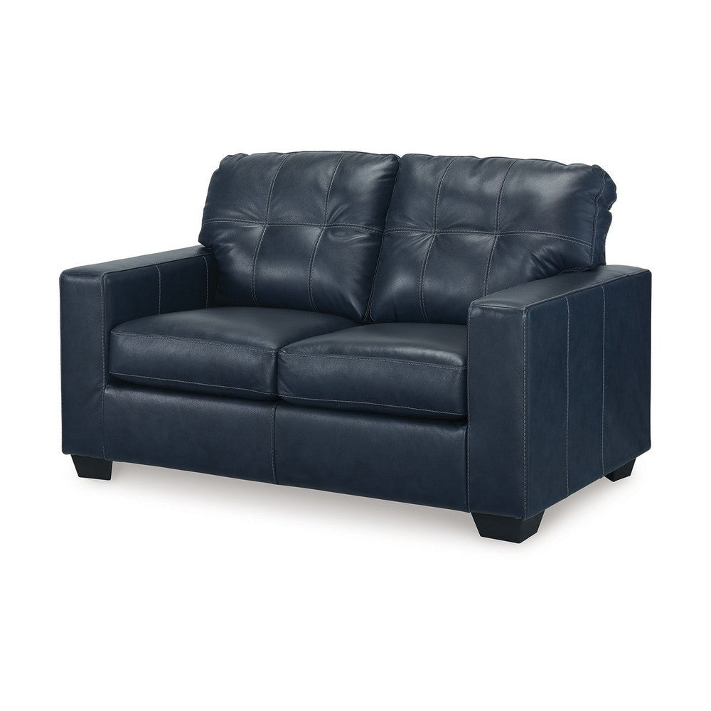 Ashley Orion Loveseat Ocean Blue Tufted Real and Faux Leather Seats 62 Inch BM329015