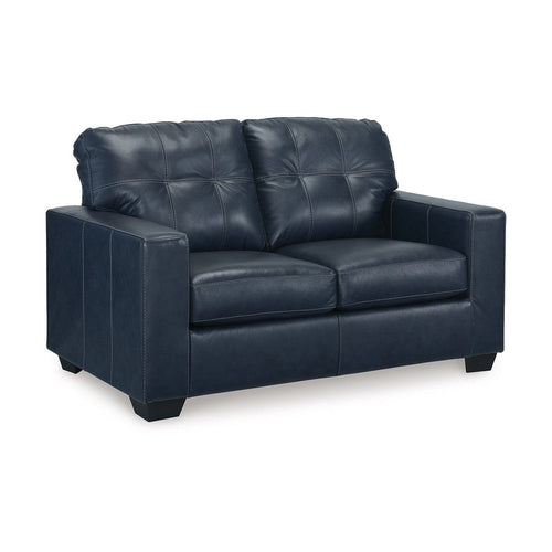 Ashley Orion Loveseat, Ocean Blue Tufted Real and Faux Leather Seats, 62 Inch
