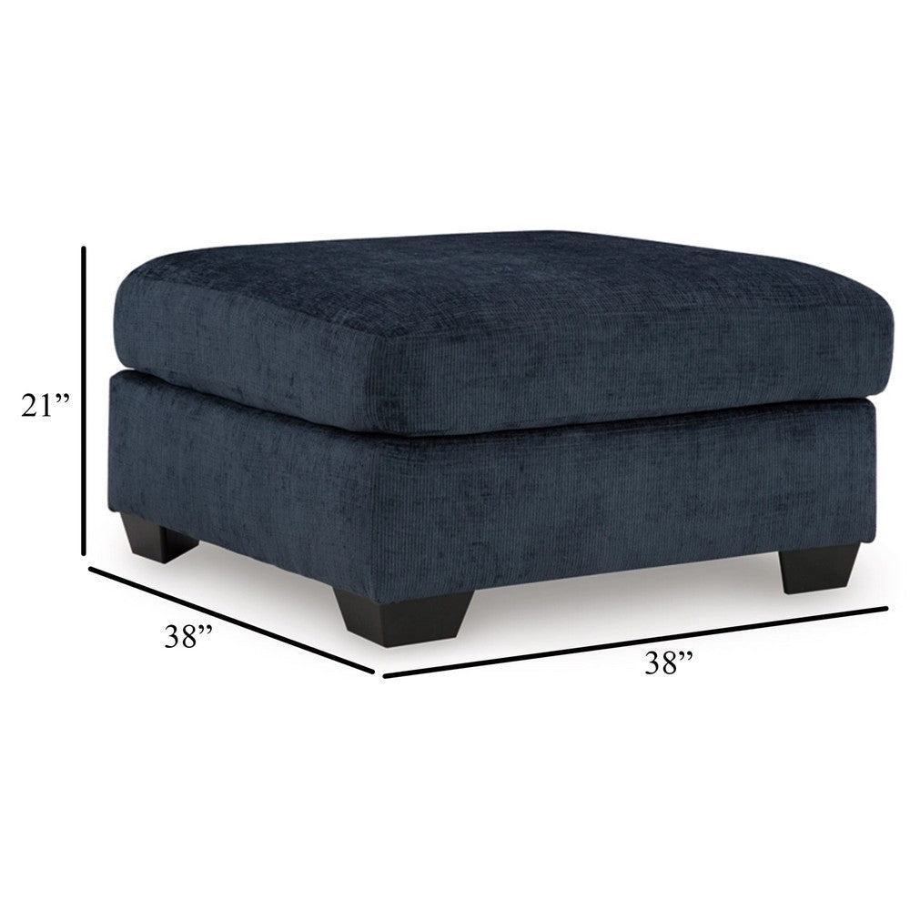 Ashley Avie Oversized Ottoman Faux Wood Details Navy Blue Polyester 38 Inch BM329019