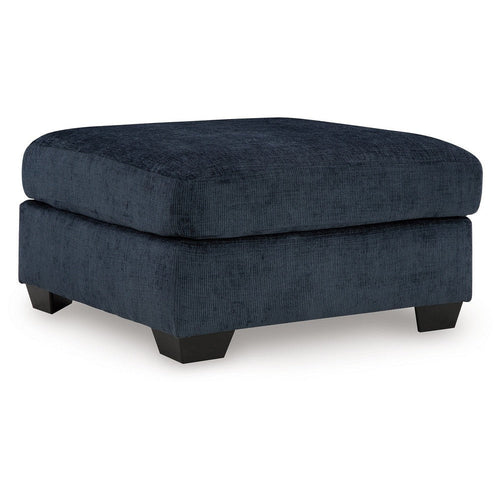 Ashley Avie Oversized Ottoman, Faux Wood Details, Navy Blue Polyester 38 Inch