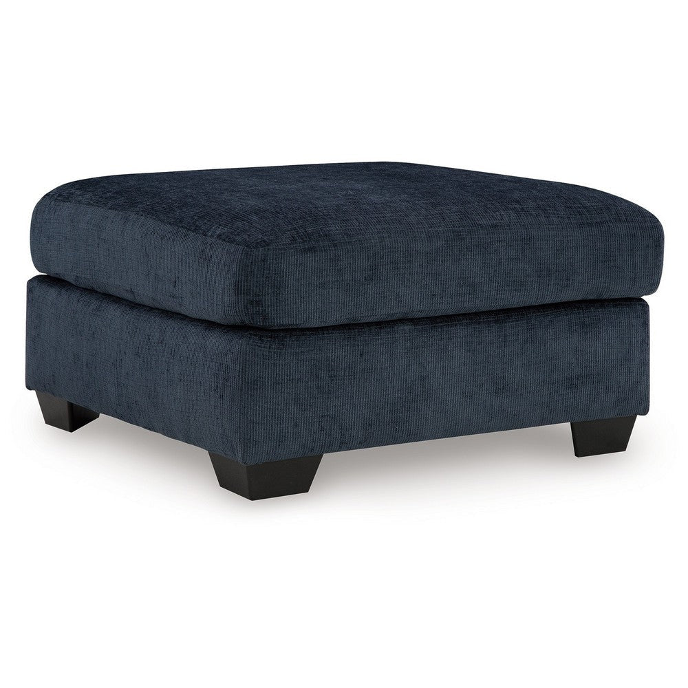 Ashley Avie Oversized Ottoman, Faux Wood Details, Navy Blue Polyester 38 Inch