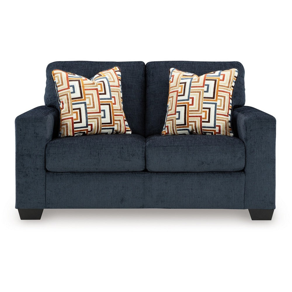 Ashley Avie Loveseat, 2 Accent Pillows, Soft Navy Blue Polyester, 62 Inch