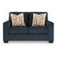Ashley Avie Loveseat, 2 Accent Pillows, Soft Navy Blue Polyester, 62 Inch