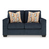 Ashley Avie Loveseat 2 Accent Pillows Soft Navy Blue Polyester 62 Inch