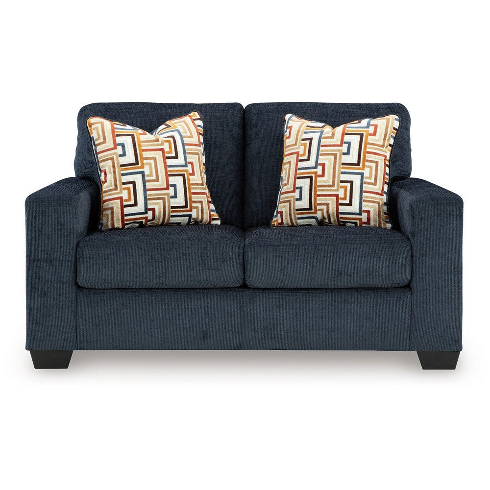 Ashley Avie Loveseat 2 Accent Pillows Soft Navy Blue Polyester 62 Inch