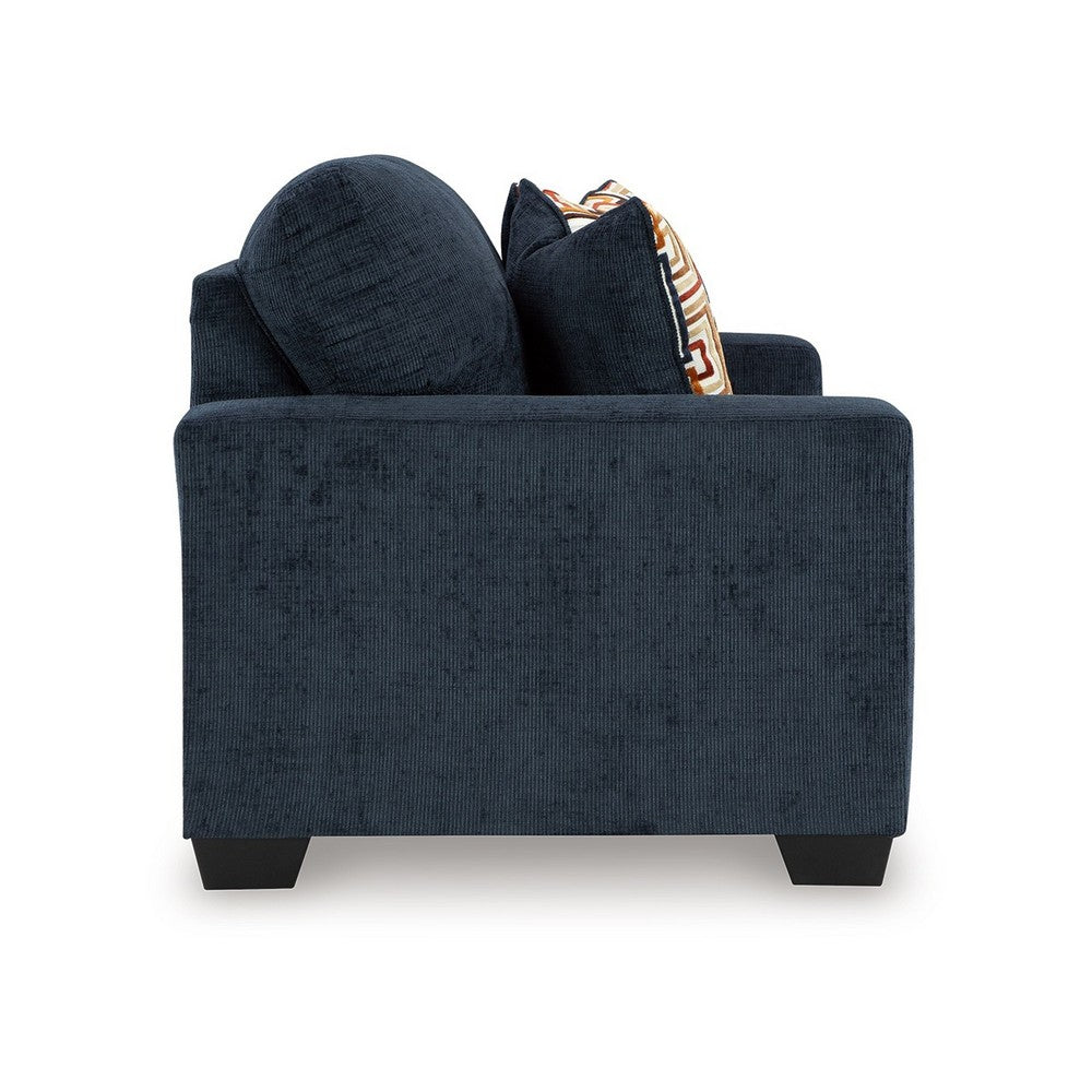 Ashley Avie Loveseat, 2 Accent Pillows, Soft Navy Blue Polyester, 62 Inch