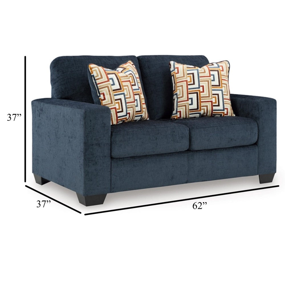 Ashley Avie Loveseat, 2 Accent Pillows, Soft Navy Blue Polyester, 62 Inch