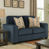 Ashley Avie Loveseat, 2 Accent Pillows, Soft Navy Blue Polyester, 62 Inch