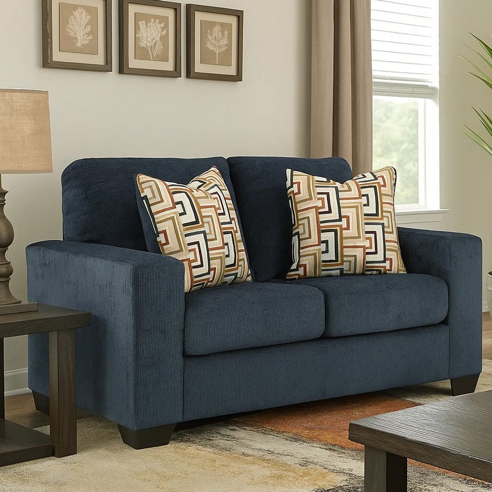 Ashley Avie Loveseat, 2 Accent Pillows, Soft Navy Blue Polyester, 62 Inch