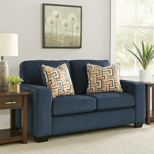 Ashley Avie Loveseat, 2 Accent Pillows, Soft Navy Blue Polyester, 62 Inch