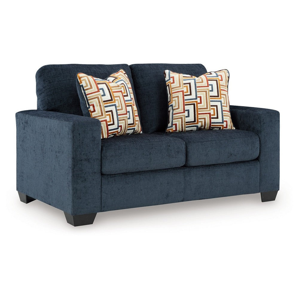 Ashley Avie Loveseat, 2 Accent Pillows, Soft Navy Blue Polyester, 62 Inch