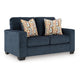 Ashley Avie Loveseat, 2 Accent Pillows, Soft Navy Blue Polyester, 62 Inch