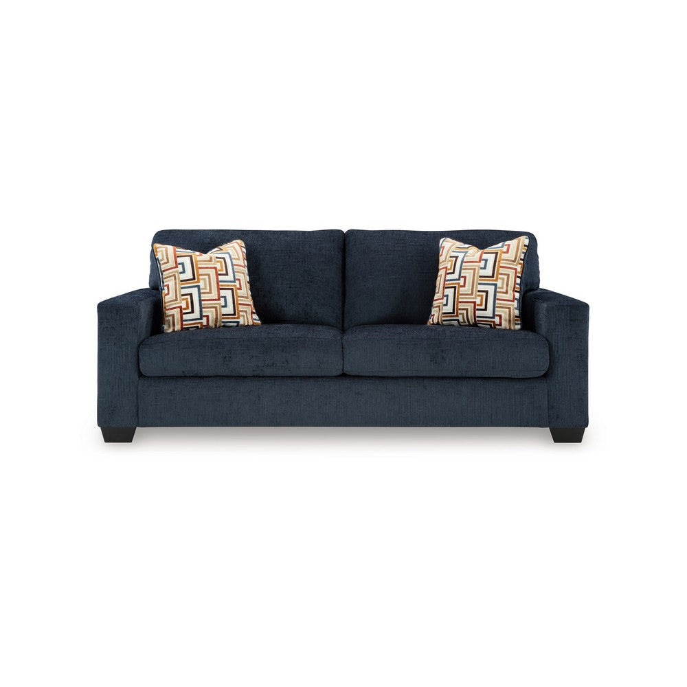 Ashley Avie Sofa 2 Accent Pillows 85 Inch Black Soft Navy Blue Polyester