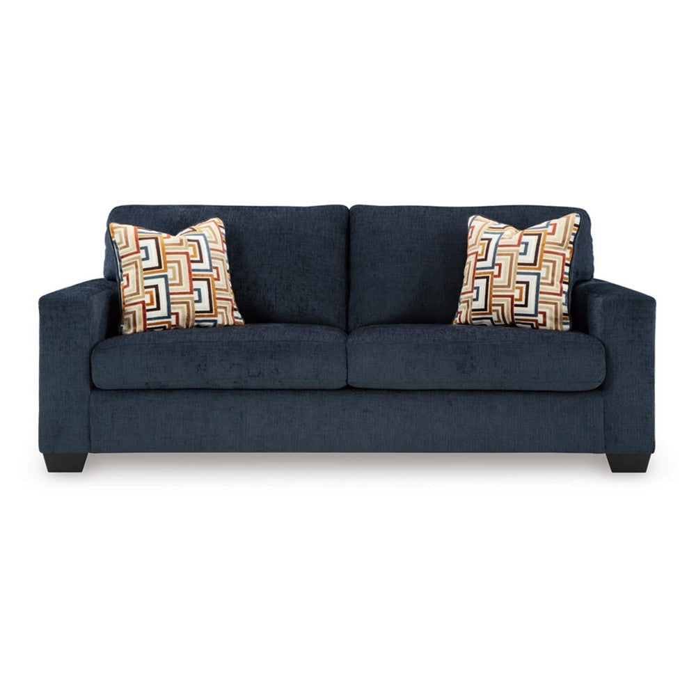 Ashley Avie Queen Sofa Sleeper 2 Accent Pillows Navy Blue Polyester 85 Inch