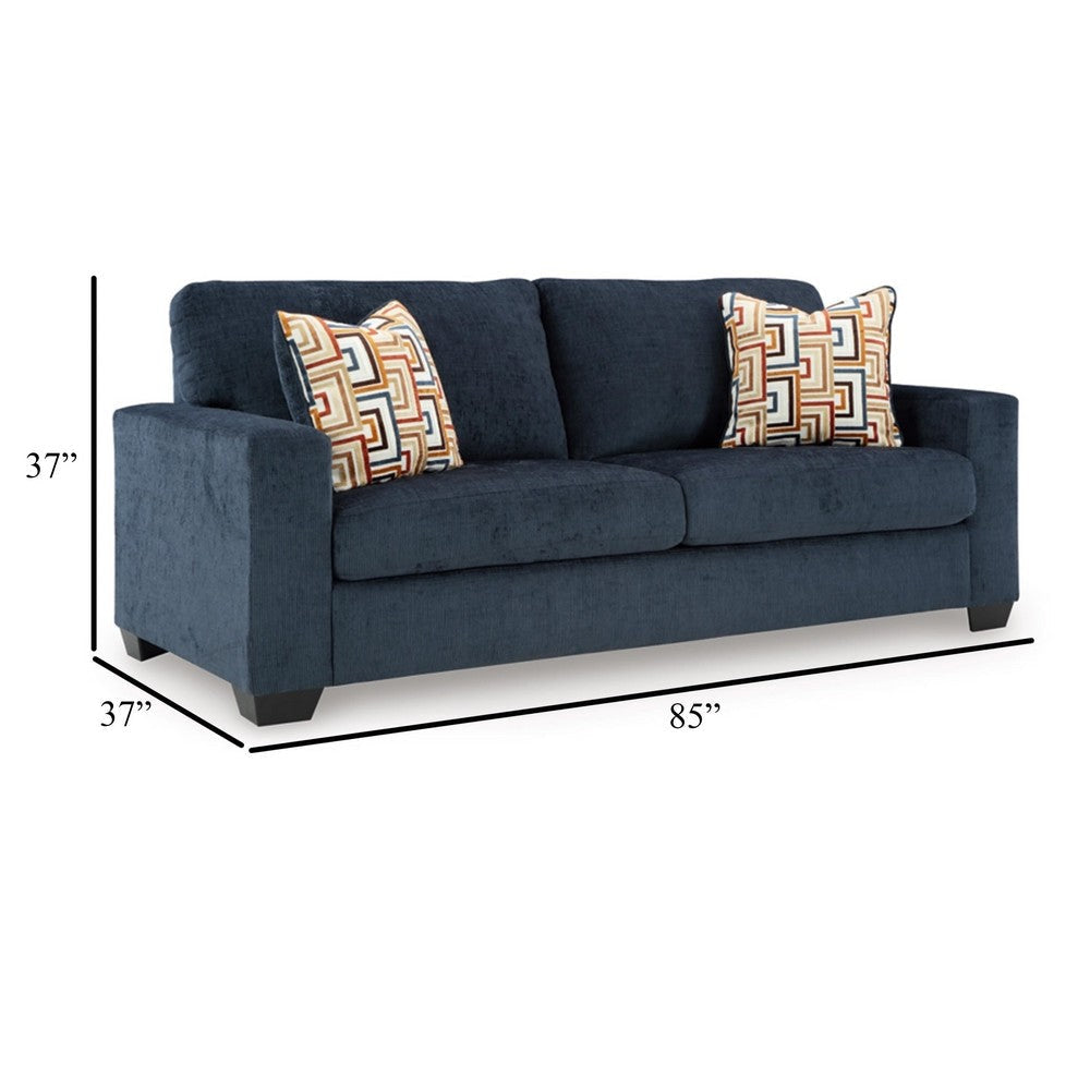 Ashley Avie Queen Sofa Sleeper 2 Accent Pillows Navy Blue Polyester 85 Inch