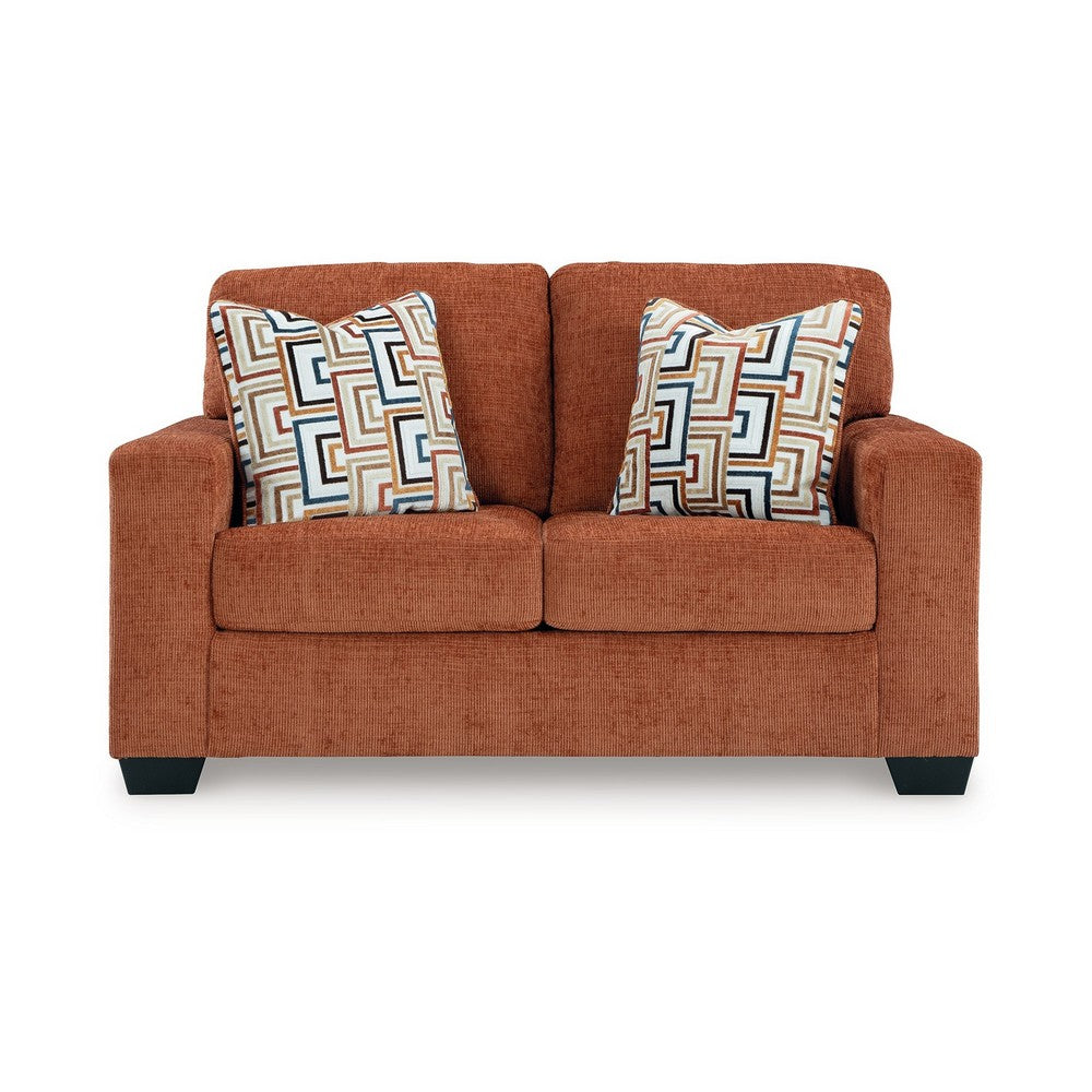 Ashley Avie Loveseat, 2 Accent Pillows, Burnt Orange Polyester, 62 Inch