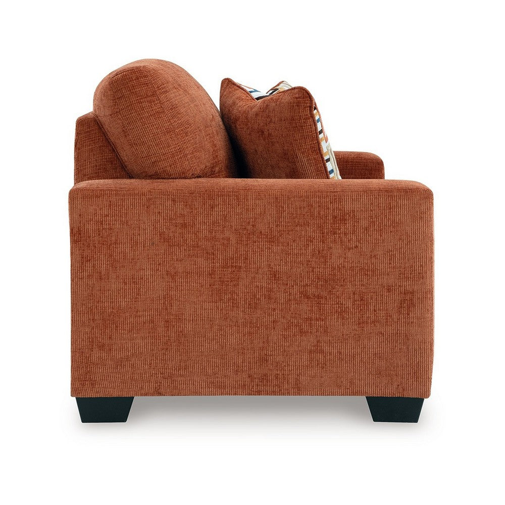 Ashley Avie Loveseat, 2 Accent Pillows, Burnt Orange Polyester, 62 Inch
