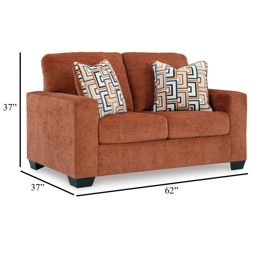 Ashley Avie Loveseat, 2 Accent Pillows, Burnt Orange Polyester, 62 Inch