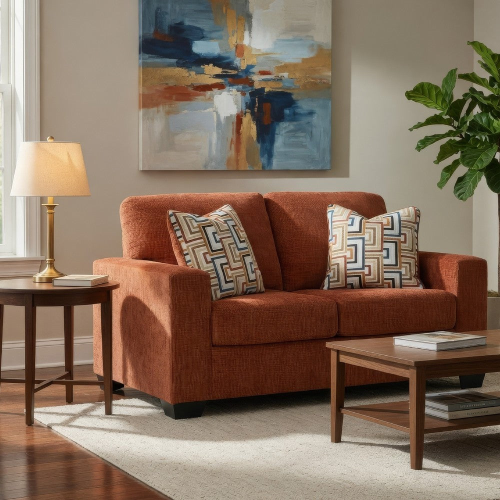 Ashley Avie Loveseat, 2 Accent Pillows, Burnt Orange Polyester, 62 Inch