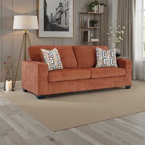 Ashley Avie Sofa, 2 Accent Pillows, 85 Inch, Soft Burnt Orange Polyester