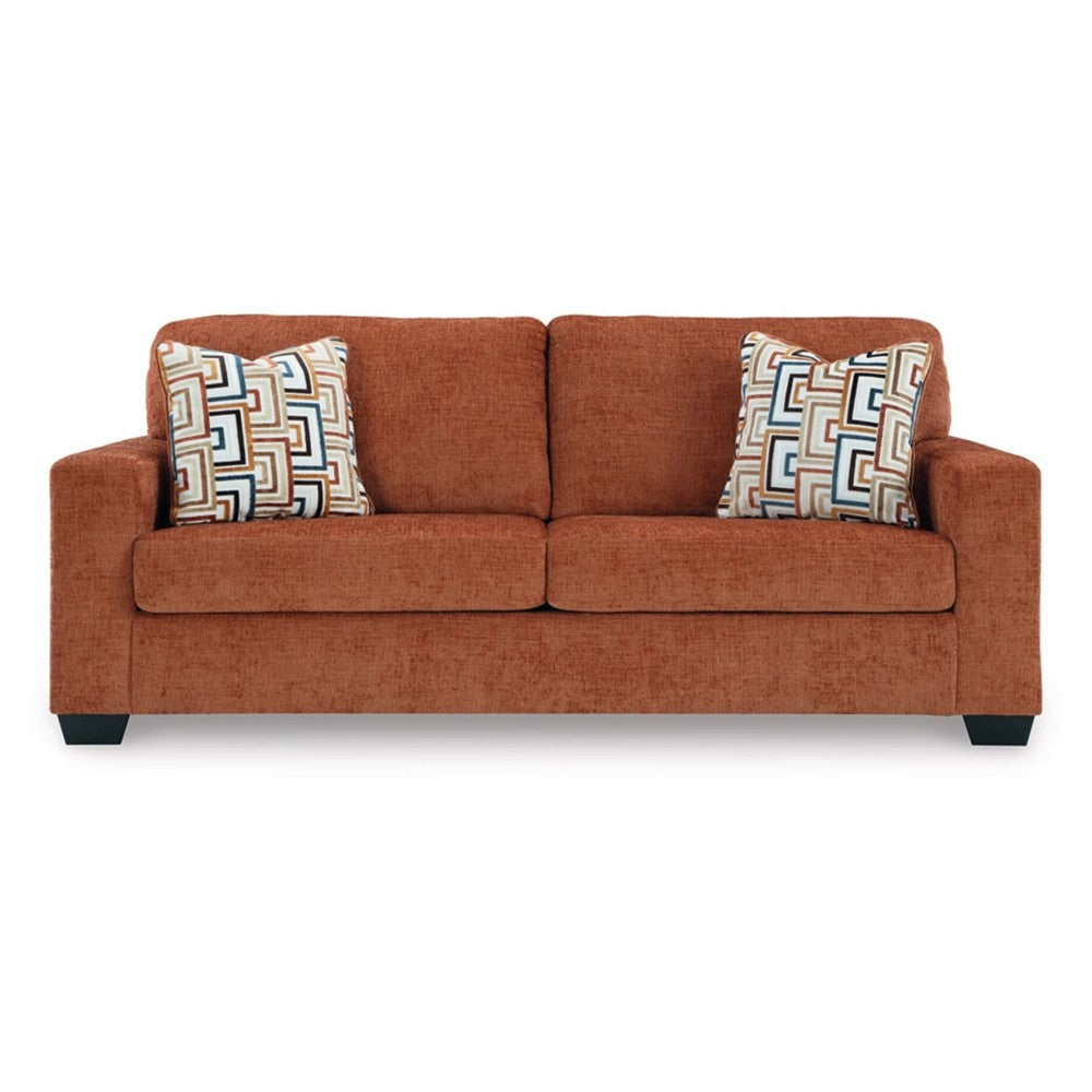 Ashley Avie Queen Sofa Sleeper 2 Accent Pillows Orange Polyester 85 Inch