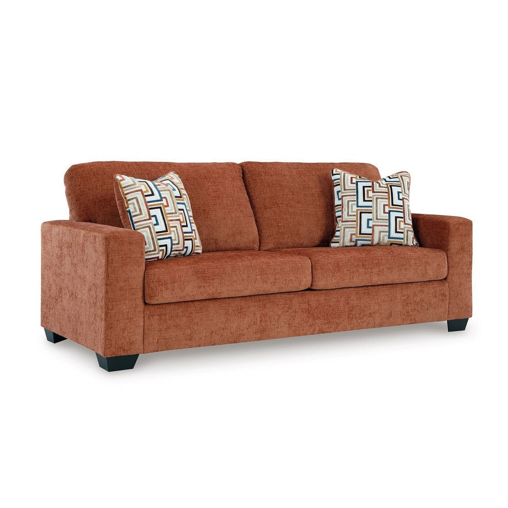 Ashley Avie Queen Sofa Sleeper, 2 Accent Pillows, Orange Polyester 85 Inch