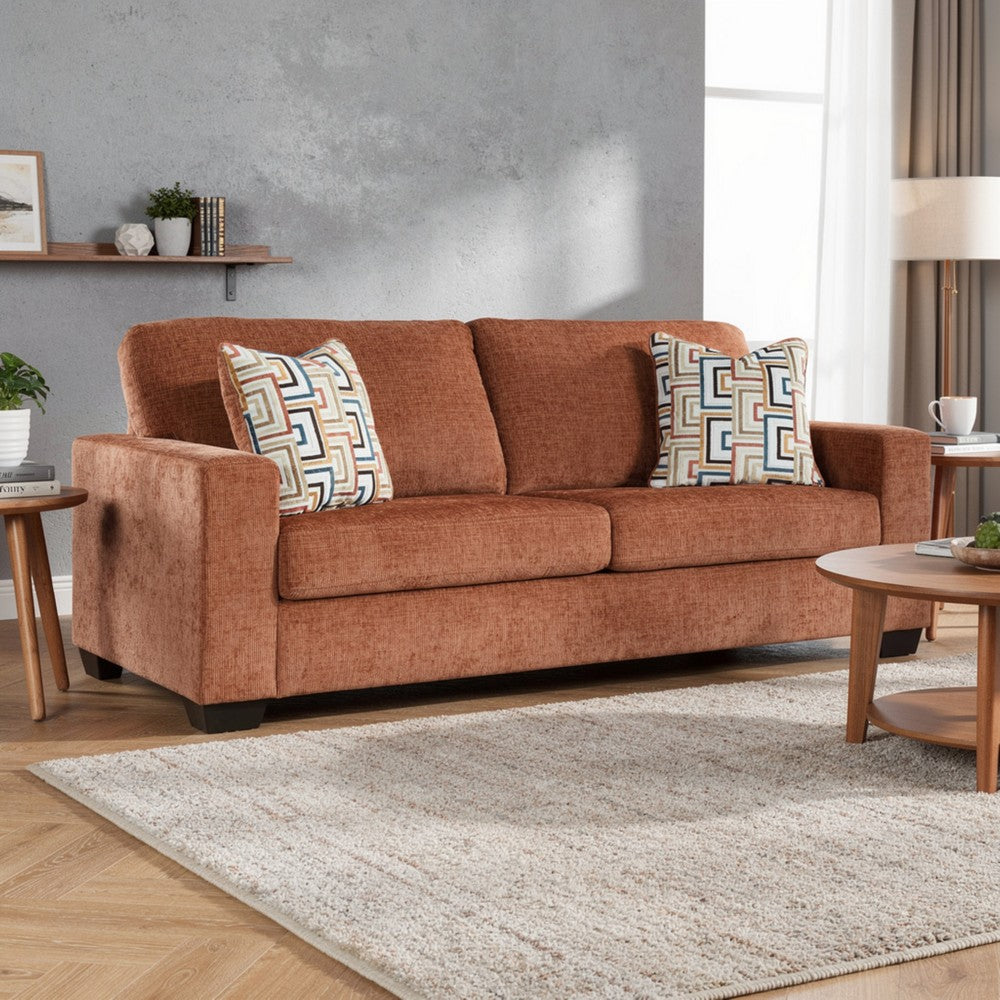Ashley Avie Queen Sofa Sleeper, 2 Accent Pillows, Orange Polyester 85 Inch