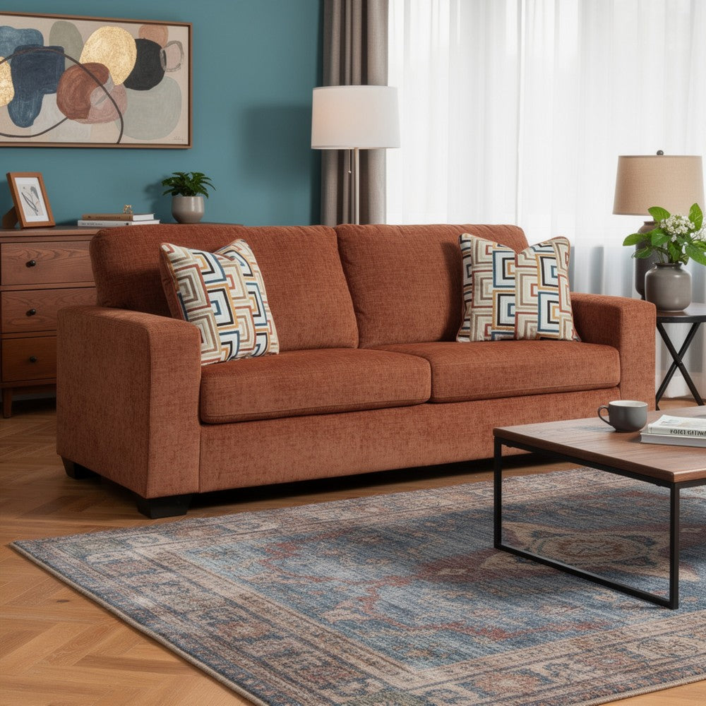 Ashley Avie Queen Sofa Sleeper, 2 Accent Pillows, Orange Polyester 85 Inch