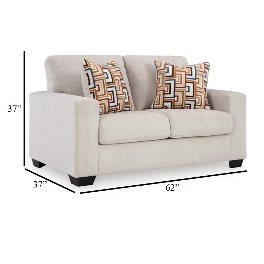 Ashley Avie Loveseat 2 Accent Pillows White Ivory Polyester 62 Inch