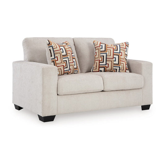 Ashley Avie Loveseat, 2 Accent Pillows, White Ivory Polyester, 62 Inch